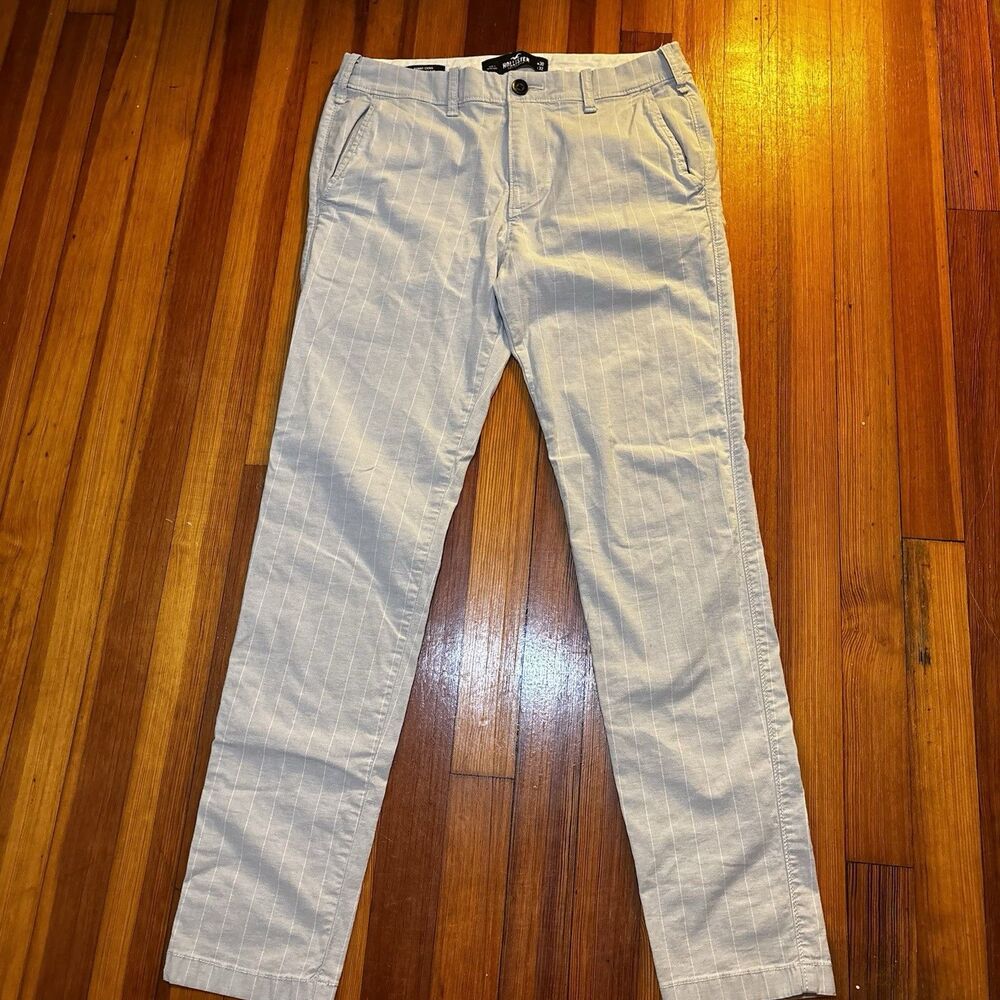 Hollister Epic Flex Pant Men's 30x32 Gray Pinstripe Cotton Chino Skinny Stretch